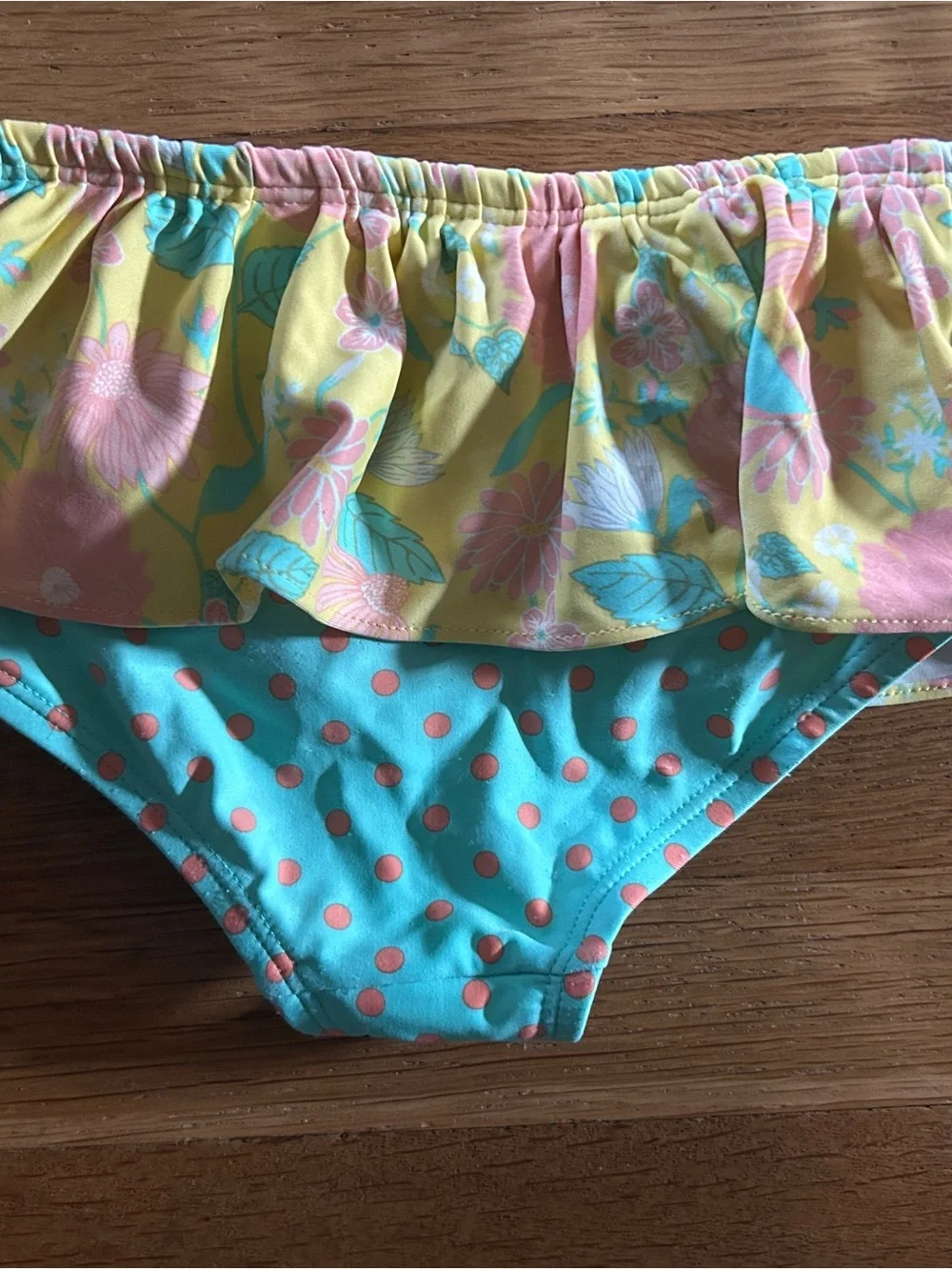Matilda Jane Yellow Floral Bikini Set with Aqua & Pink Ruffles